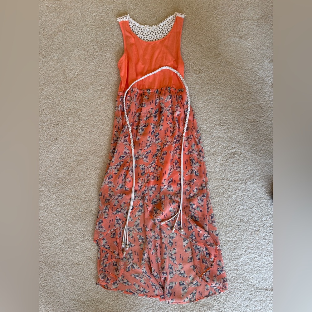 Mudd Orange and White Crochet Detail Dress